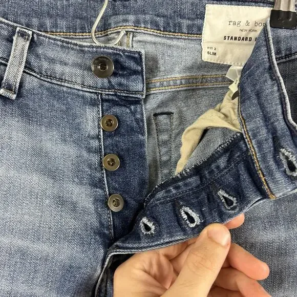 Rag Bone Jeans Mens 30 Fit 2 Slim Medium Wash Blue Stretch Denim Standard Issue - Picture 5 of 14